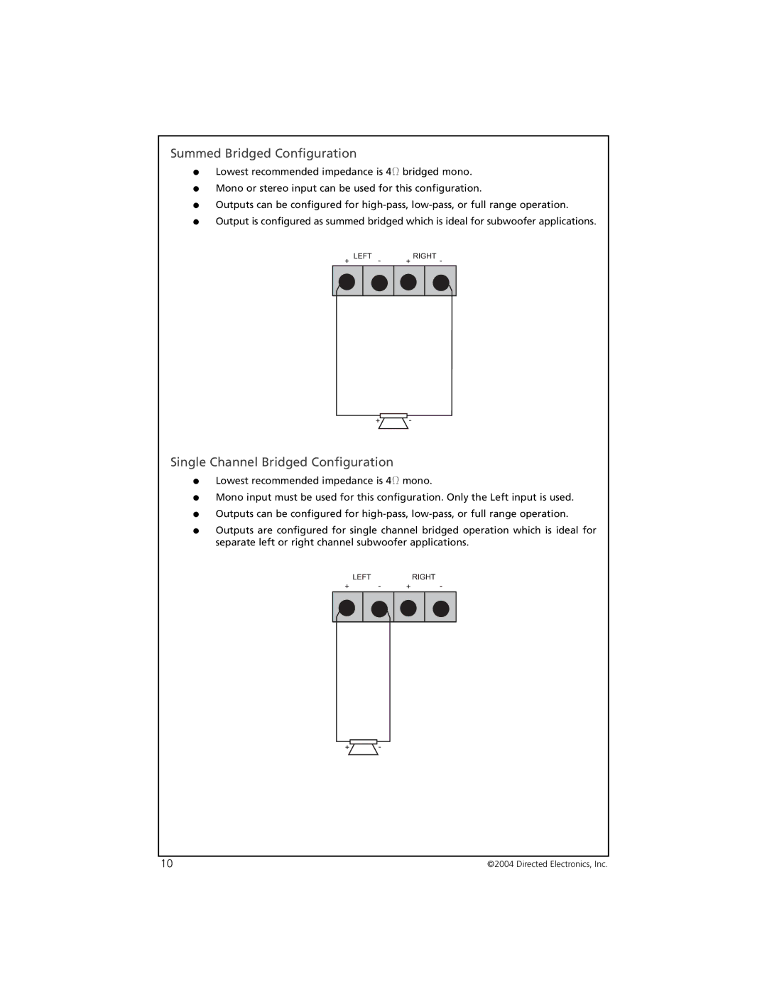 Orion 2002 manual Summed Bridged Configuration 