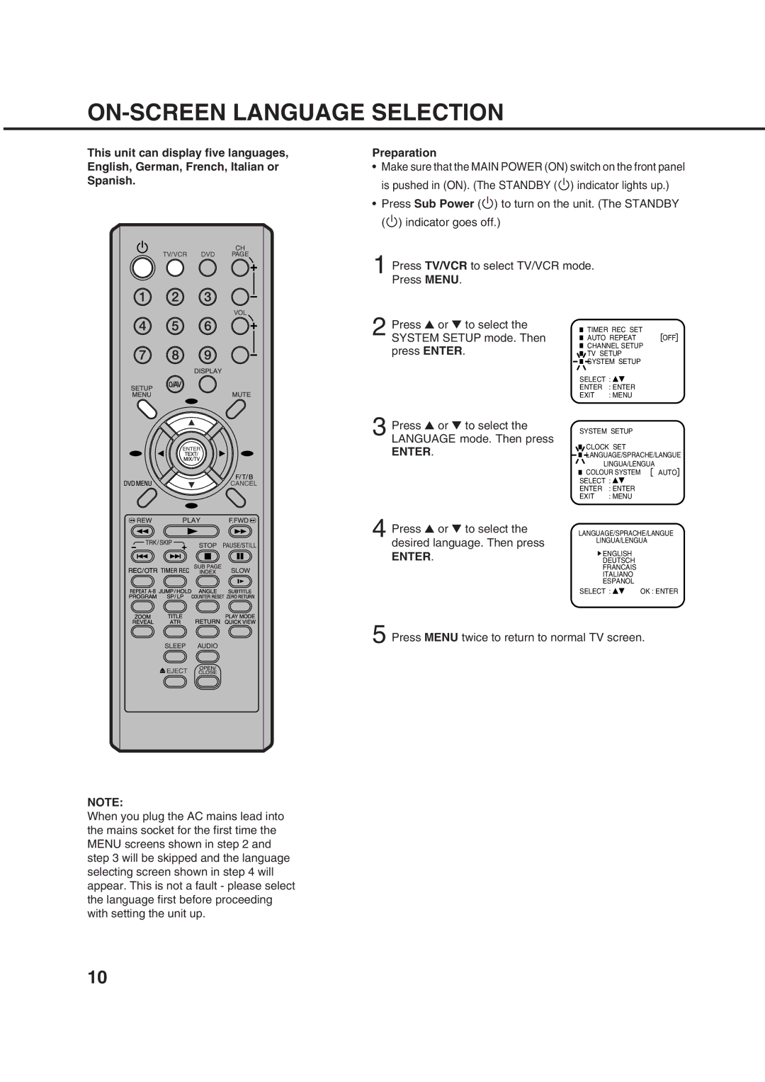 Orion 21FVD manual ON-SCREEN Language Selection, Enter, Desired language. Then press 