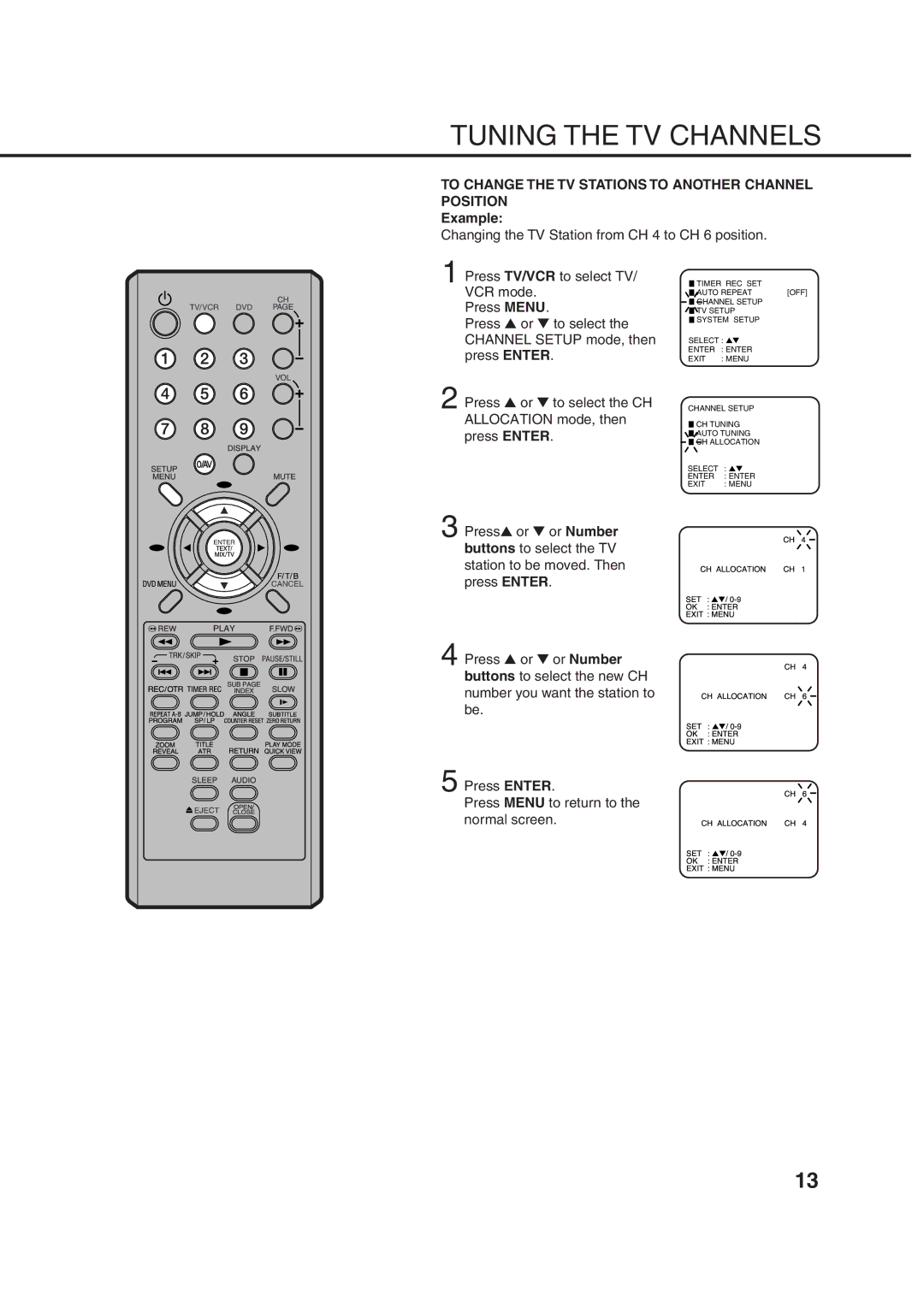 Orion 21FVD manual To Change the TV Stations to Another Channel Position, Example 