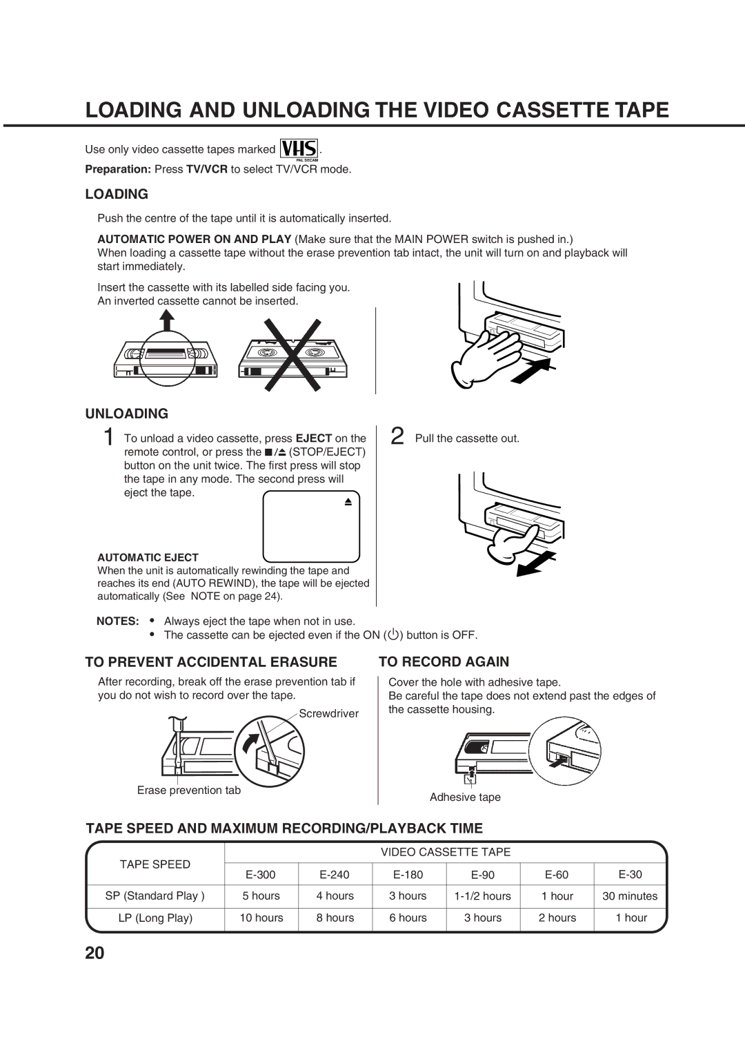 Orion 21FVD manual Loading, Unloading, To Prevent Accidental Erasure, To Record Again 