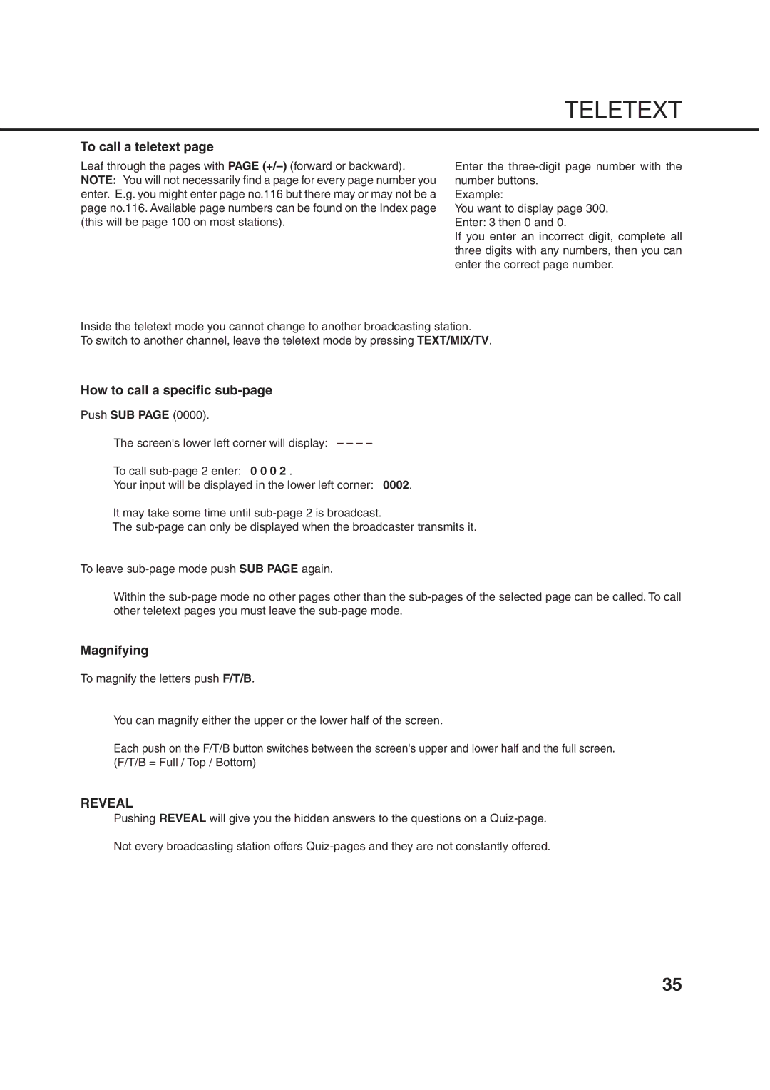 Orion 21FVD manual To call a teletext, How to call a specific sub-page, Magnifying 