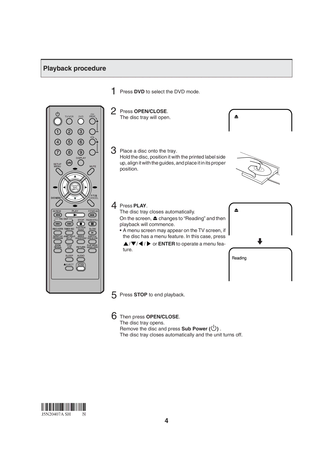 Orion 21FVD manual Playback procedure, Playback will commence 