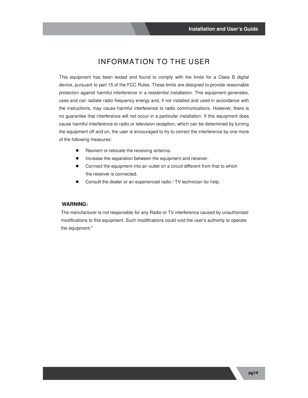 Orion 23REDB manual Information to the User 