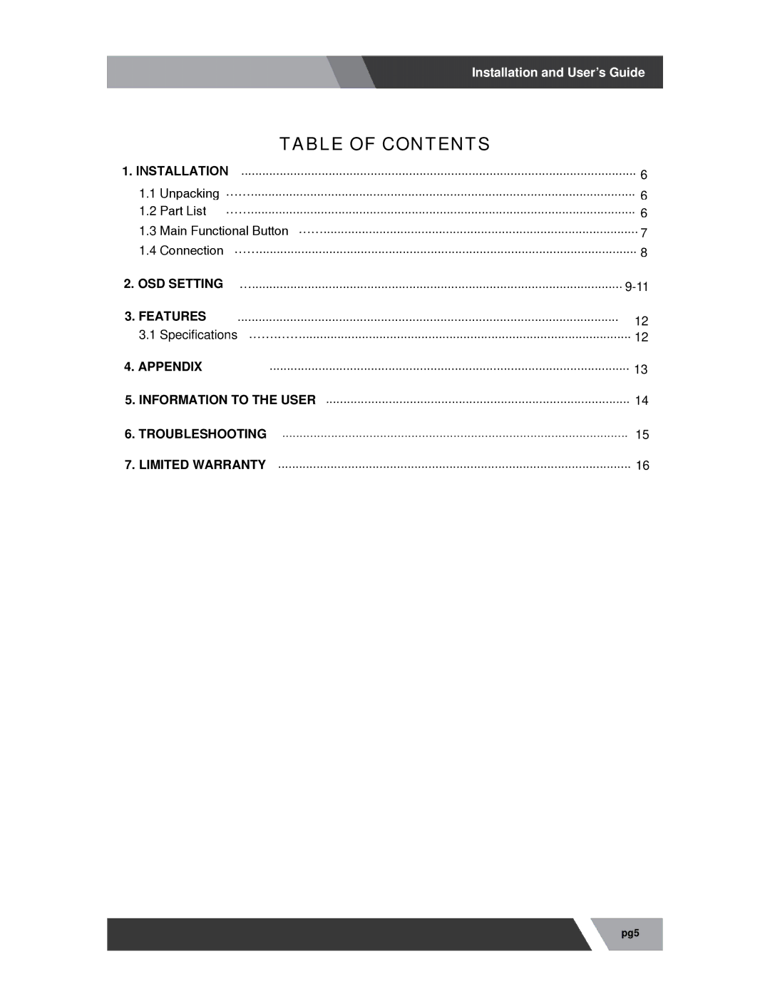 Orion 23REDB manual Table of Contents 