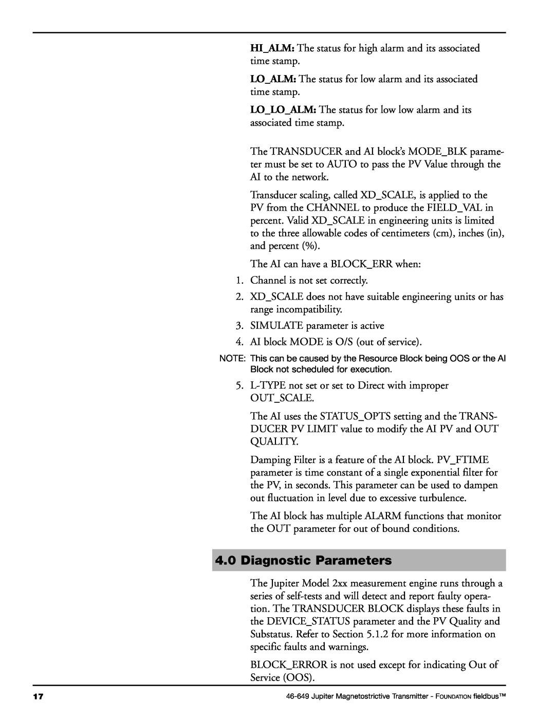 Orion 2xx manual 4.0Diagnostic Parameters 