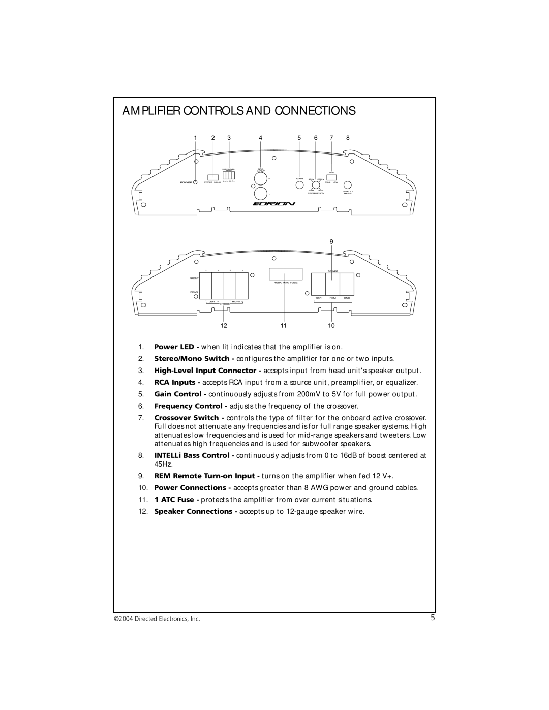 Orion 3002 manual Amplifier Controls and Connections 