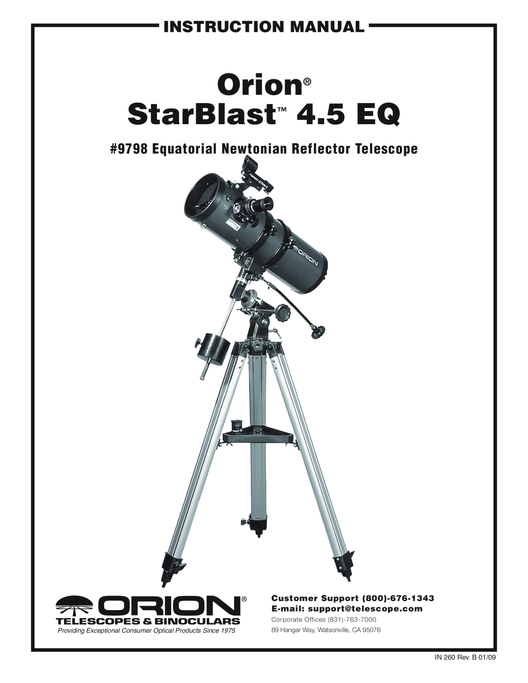 Orion instruction manual #9798 Equatorial Newtonian Reflector Telescope, Orion StarBlast 4.5 EQ 