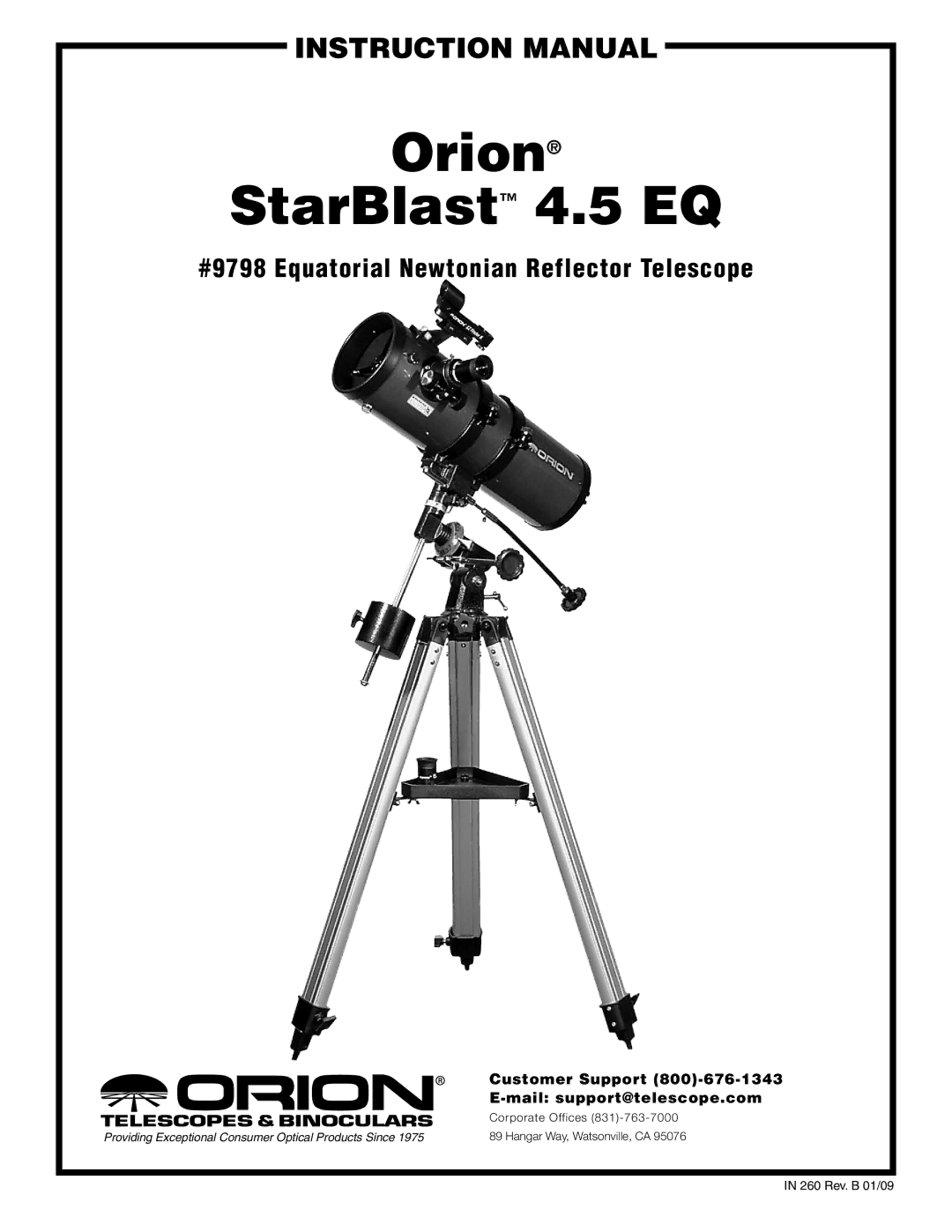 Orion instruction manual Orion StarBlast 4.5 EQ, #9798 Equatorial Newtonian Reflector Telescope 