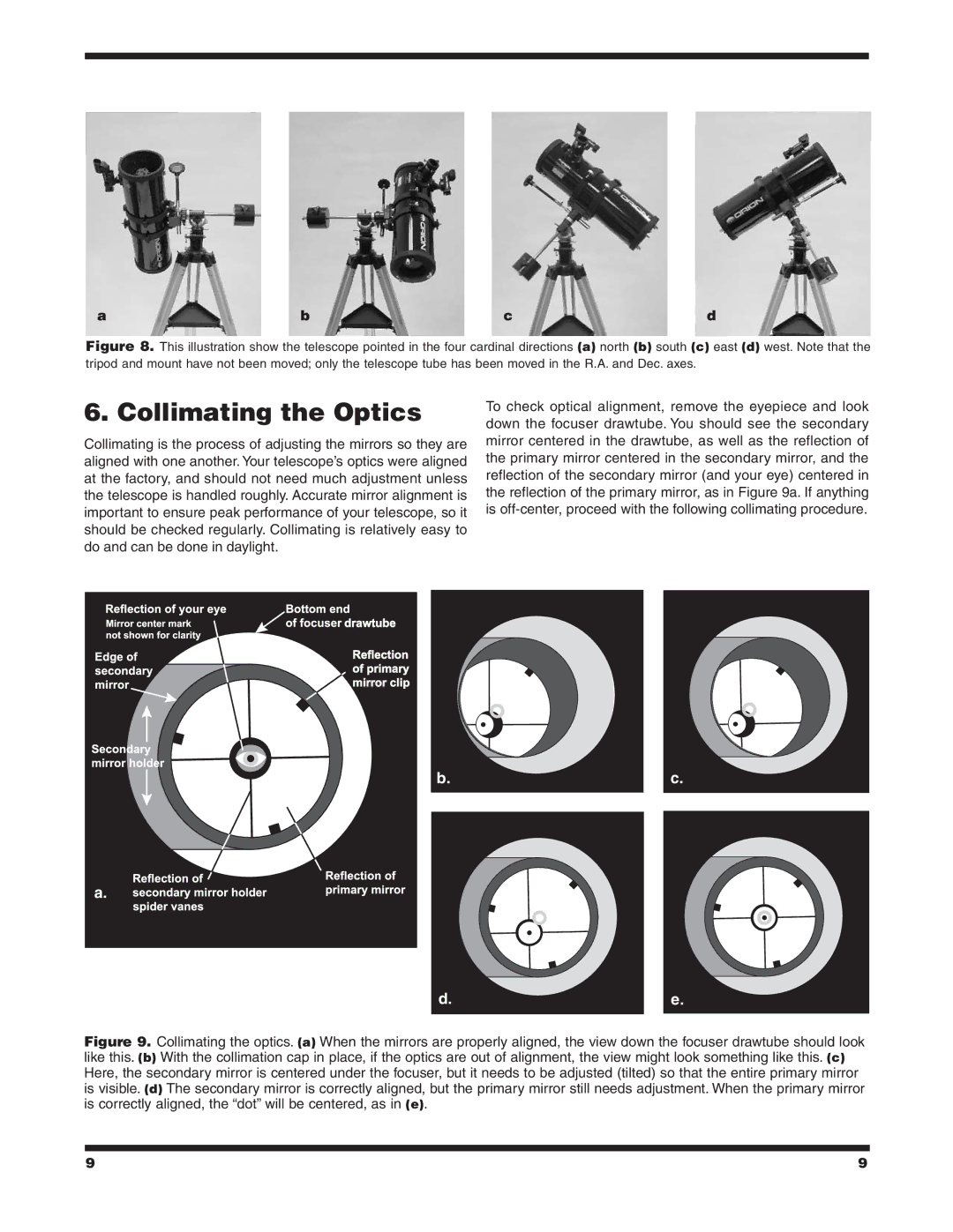 Orion 4.5 EQ instruction manual Collimating the Optics 