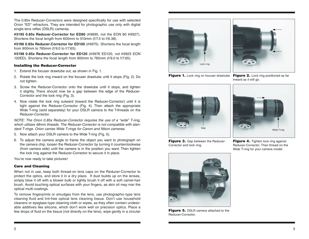 Orion 5198, 5195, 5196 instruction manual Installing the Reducer-Corrector 