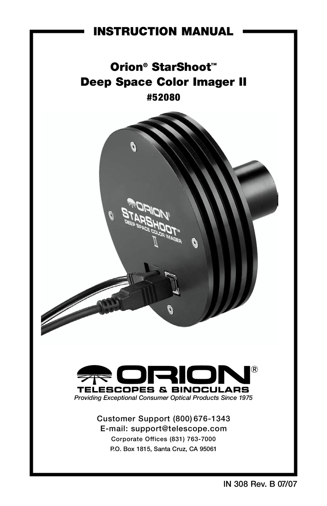 Orion 52080 instruction manual Orion StarShoot Deep Space Color Imager 