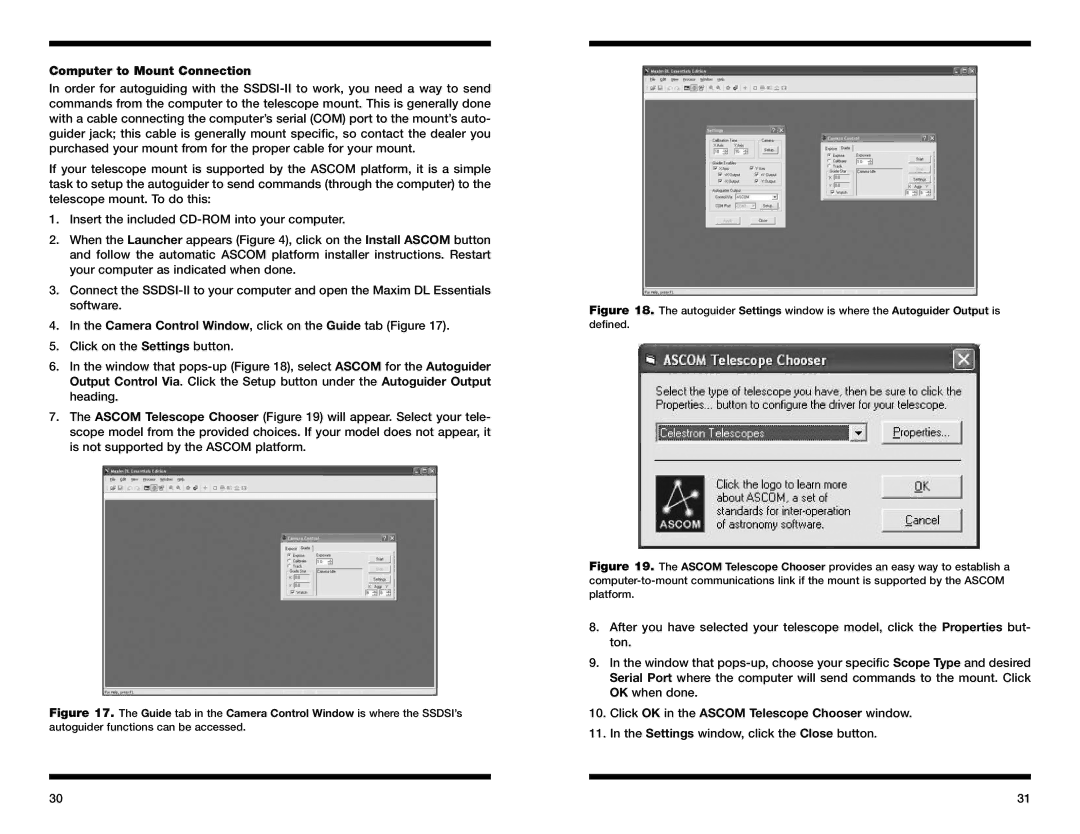 Orion 52080 instruction manual Computer to Mount Connection, Click OK in the Ascom Telescope Chooser window 