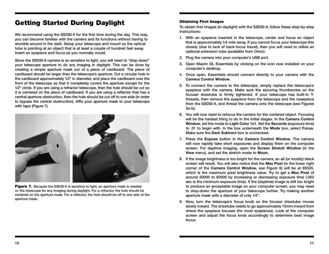 Orion 52080 instruction manual Getting Started During Daylight, Obtaining First Images 