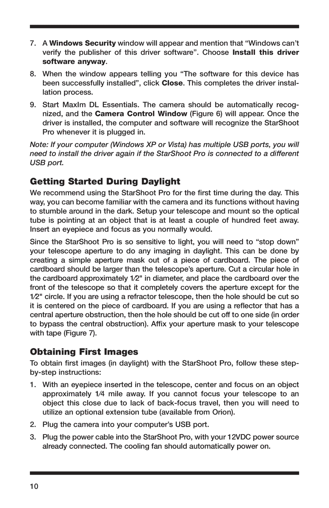 Orion 52084 instruction manual Getting Started During Daylight, Obtaining First Images 