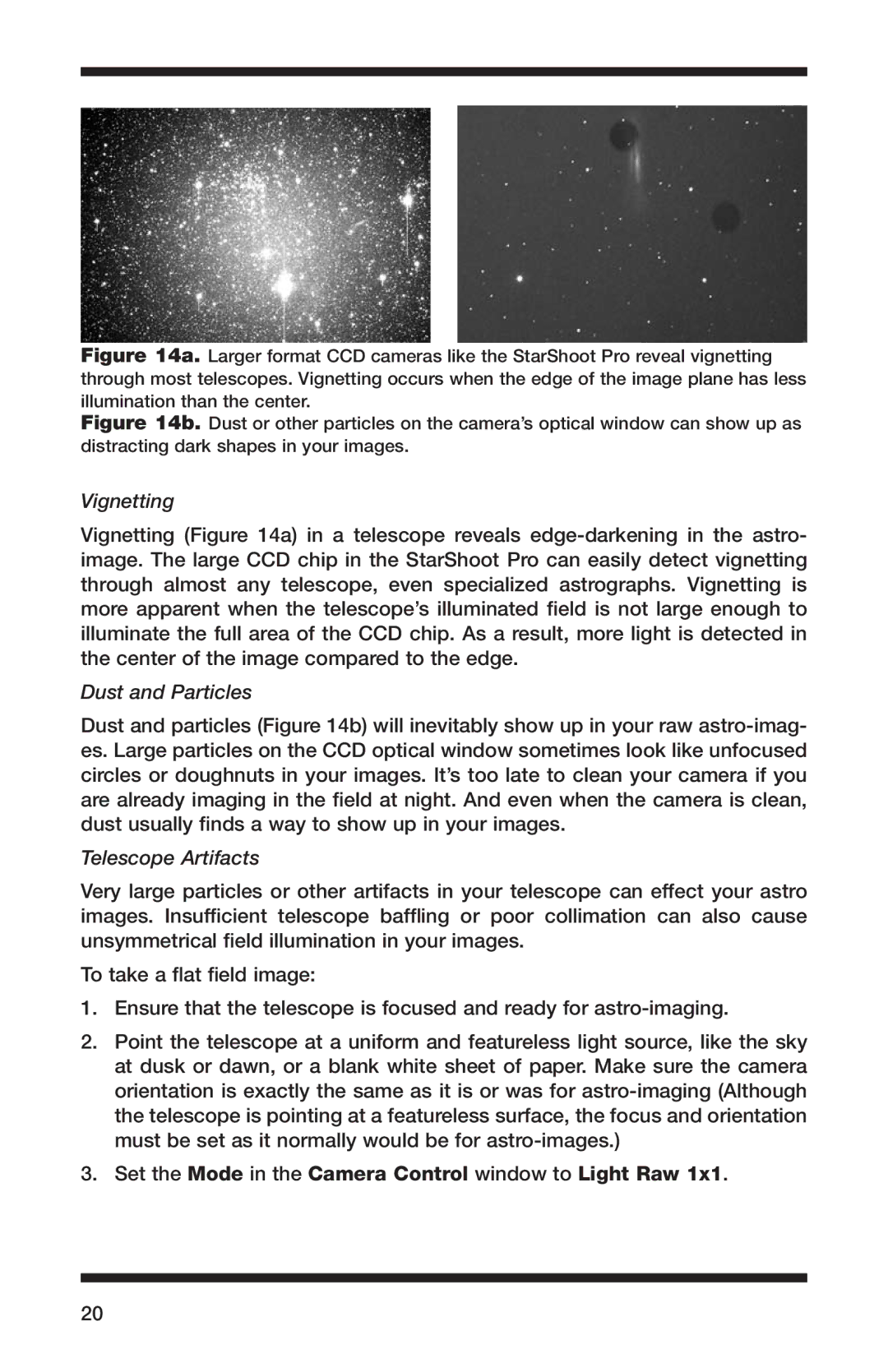 Orion 52084 instruction manual Vignetting, Set the Mode in the Camera Control window to Light Raw 