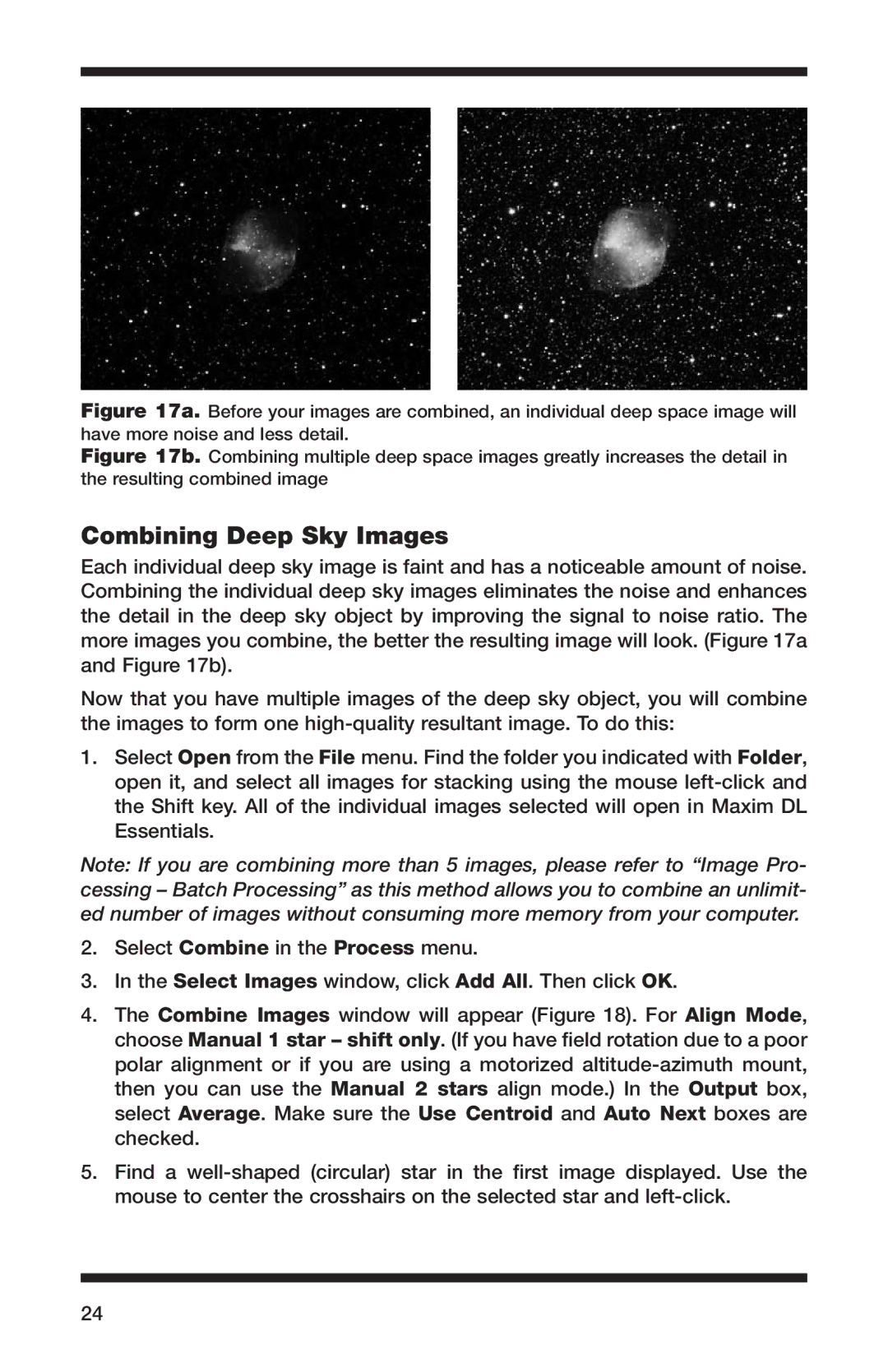 Orion 52084 instruction manual Combining Deep Sky Images 