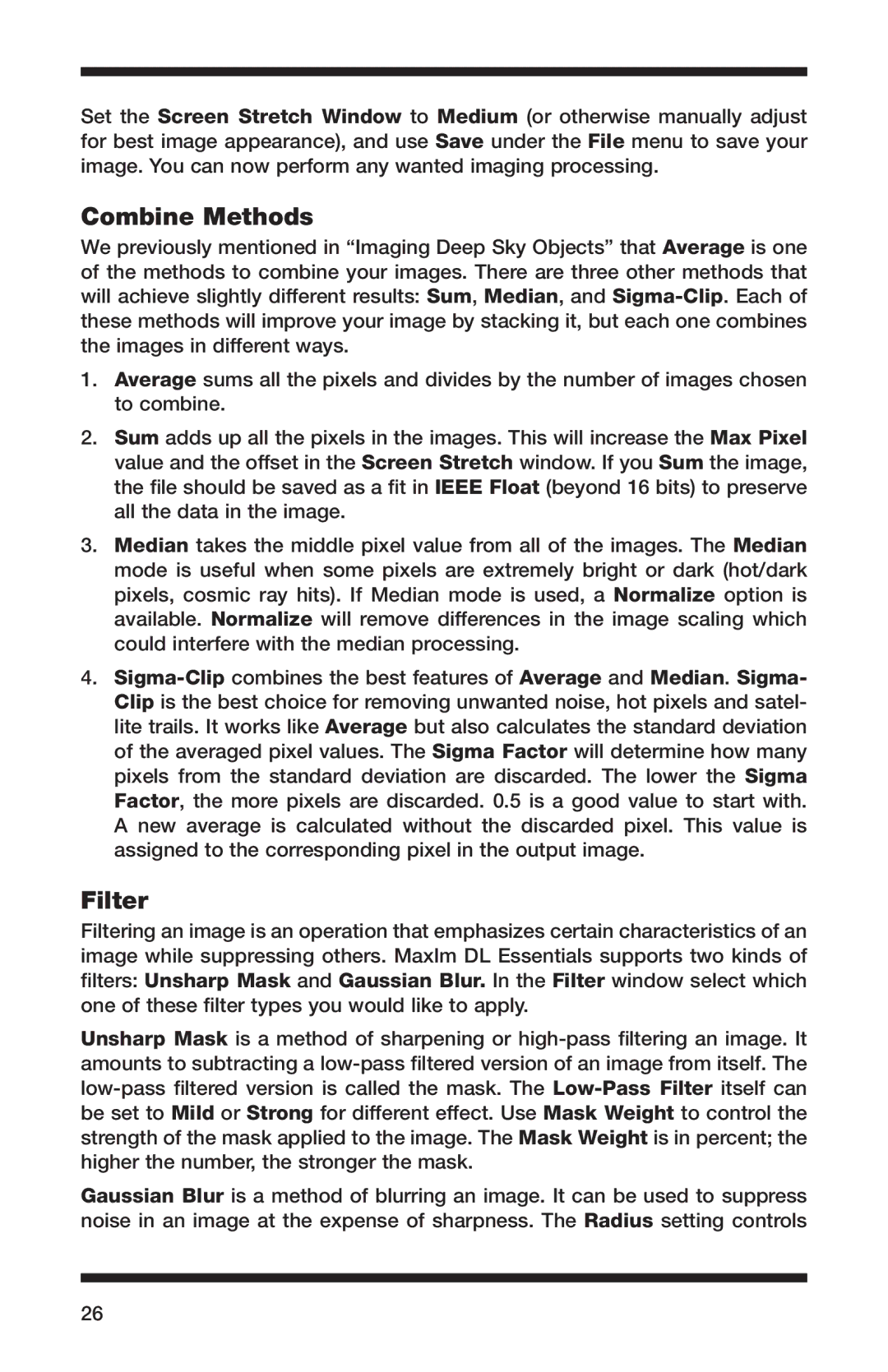 Orion 52084 instruction manual Combine Methods, Filter 