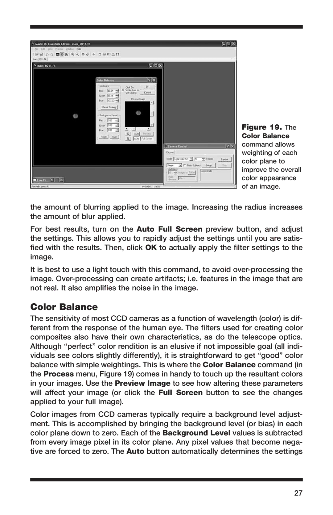 Orion 52084 instruction manual Color Balance 