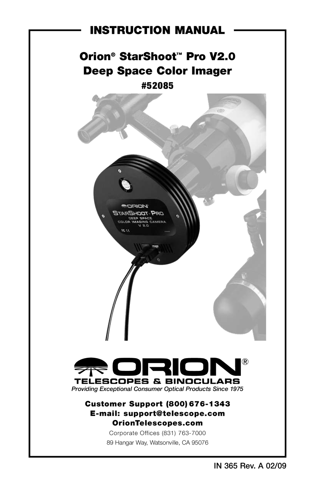 Orion 52085 instruction manual Orion StarShoot Pro V2.0 Deep Space Color Imager 