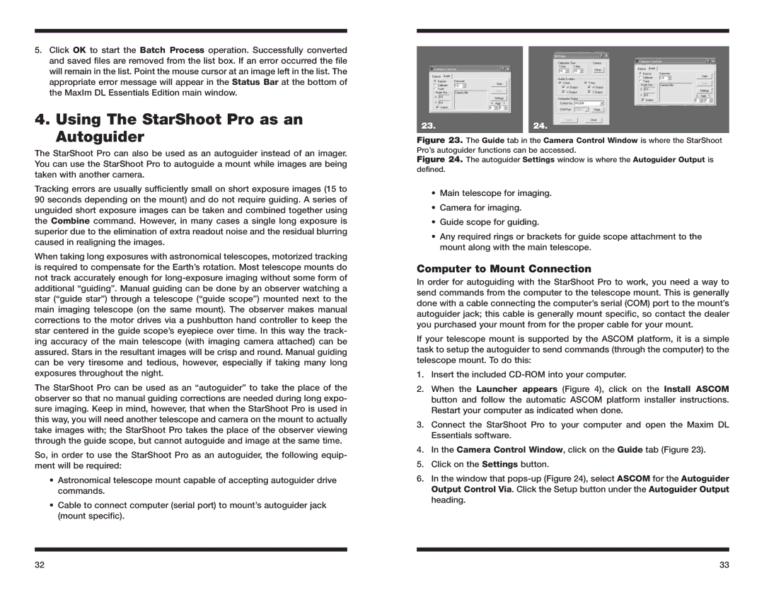 Orion 52085 instruction manual Using The StarShoot Pro as an Autoguider, Computer to Mount Connection 