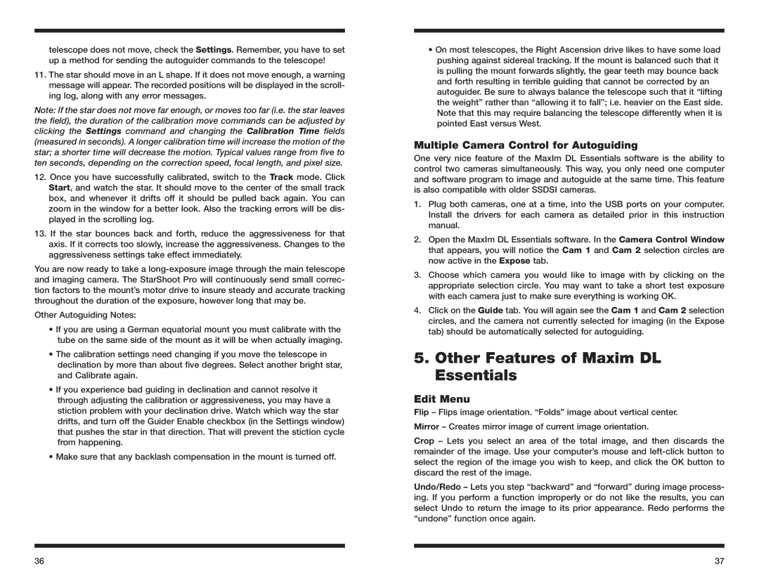 Orion 52085 instruction manual Other Features of Maxim DL Essentials, Multiple Camera Control for Autoguiding, Edit Menu 