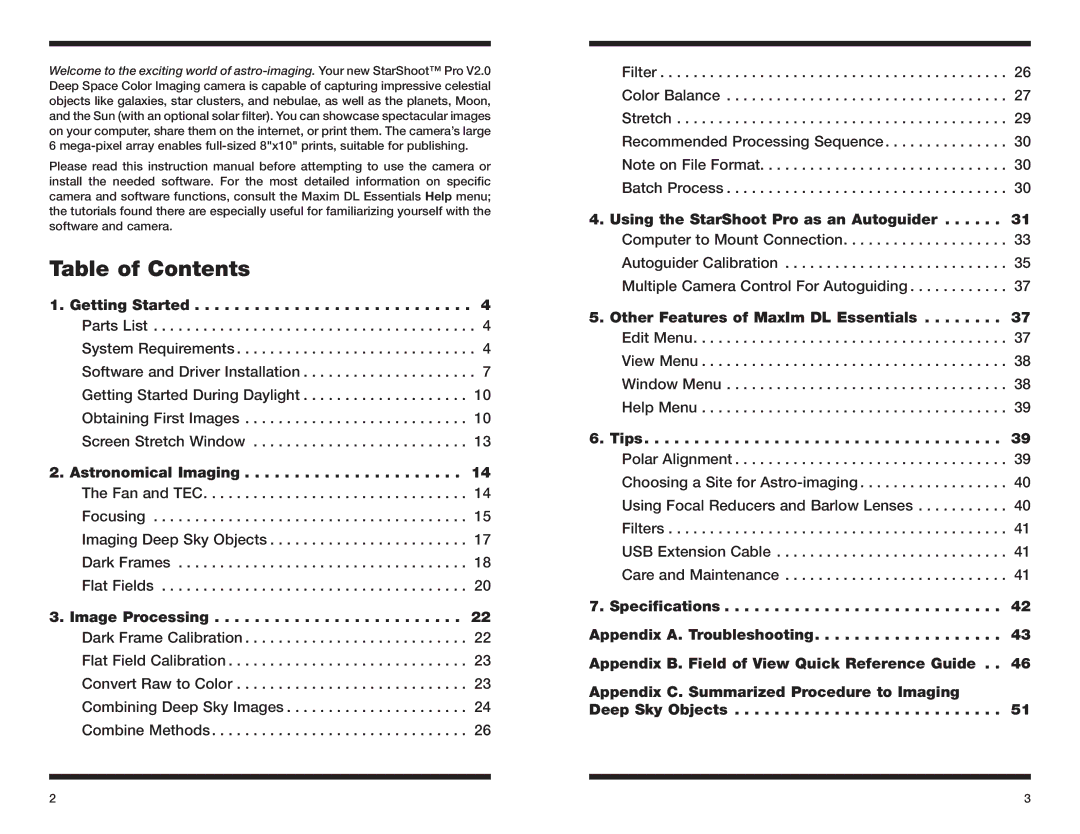 Orion 52085 instruction manual Table of Contents 