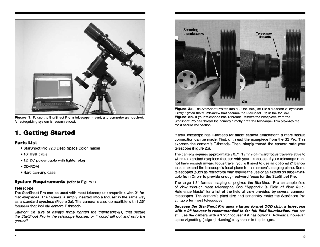 Orion 52085 instruction manual Getting Started, Parts List, System Requirements refer to Figure, Telescope 