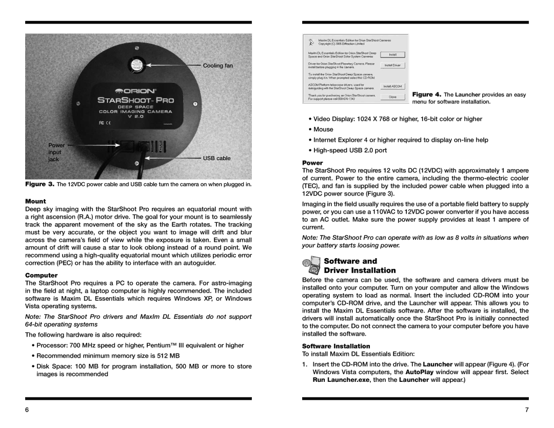 Orion 52085 instruction manual Software Driver Installation, Mount, Computer, Power, Software Installation 