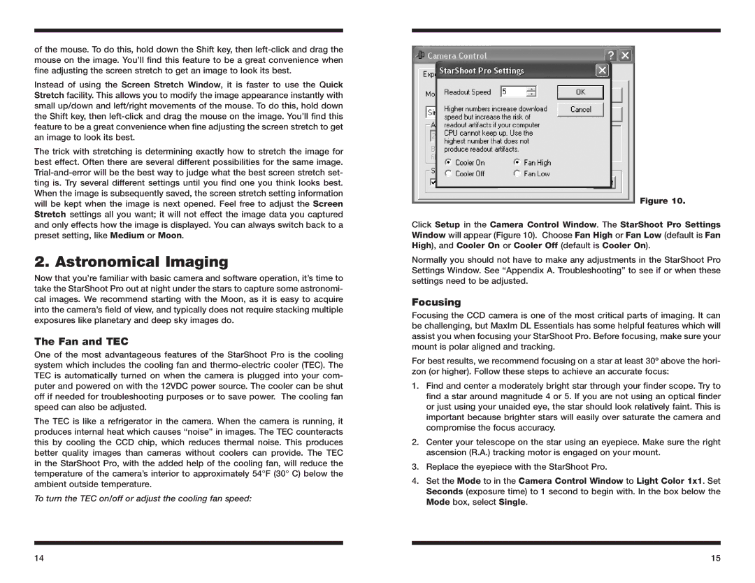 Orion 52085 instruction manual Astronomical Imaging, Fan and TEC, Focusing 