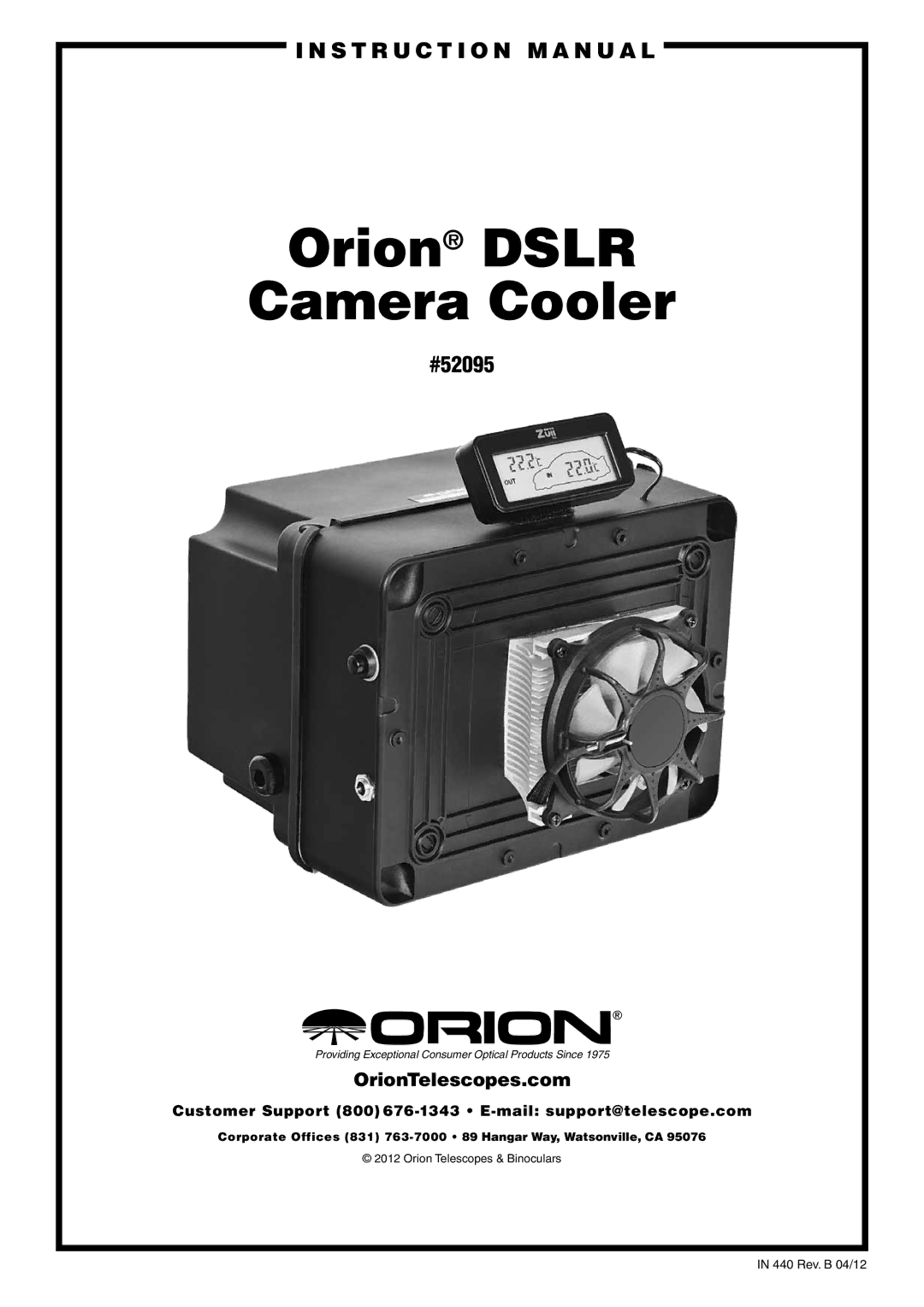 Orion 52095 instruction manual Orion Dslr Camera Cooler 