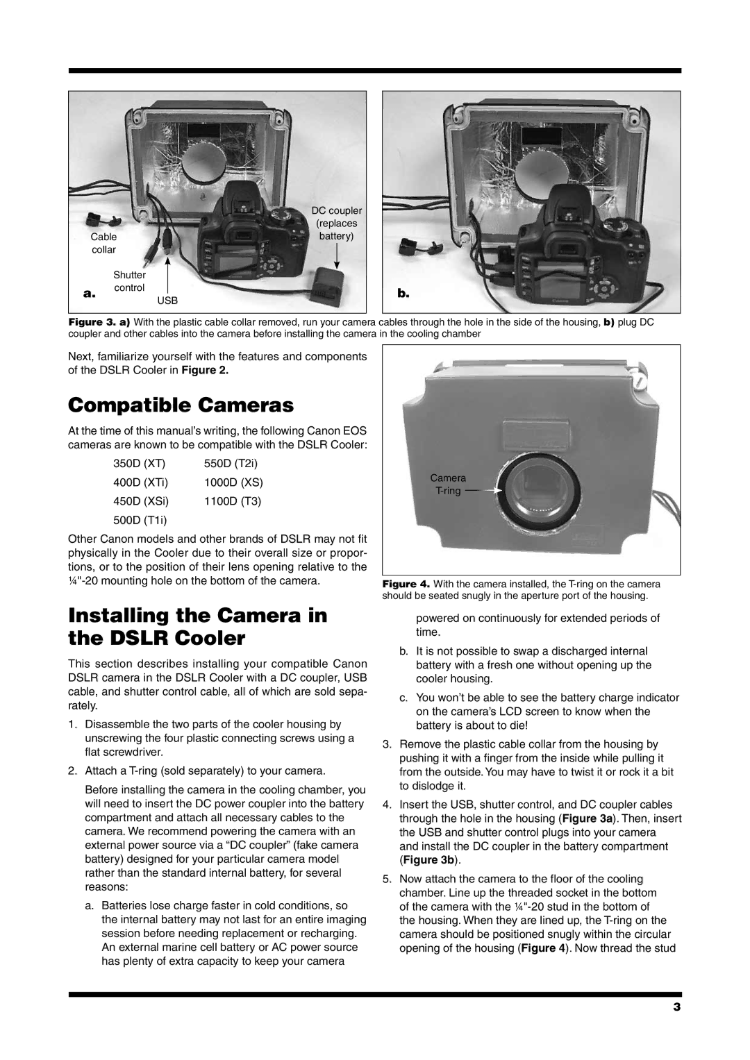 Orion 52095 instruction manual Compatible Cameras, Installing the Camera in the Dslr Cooler 