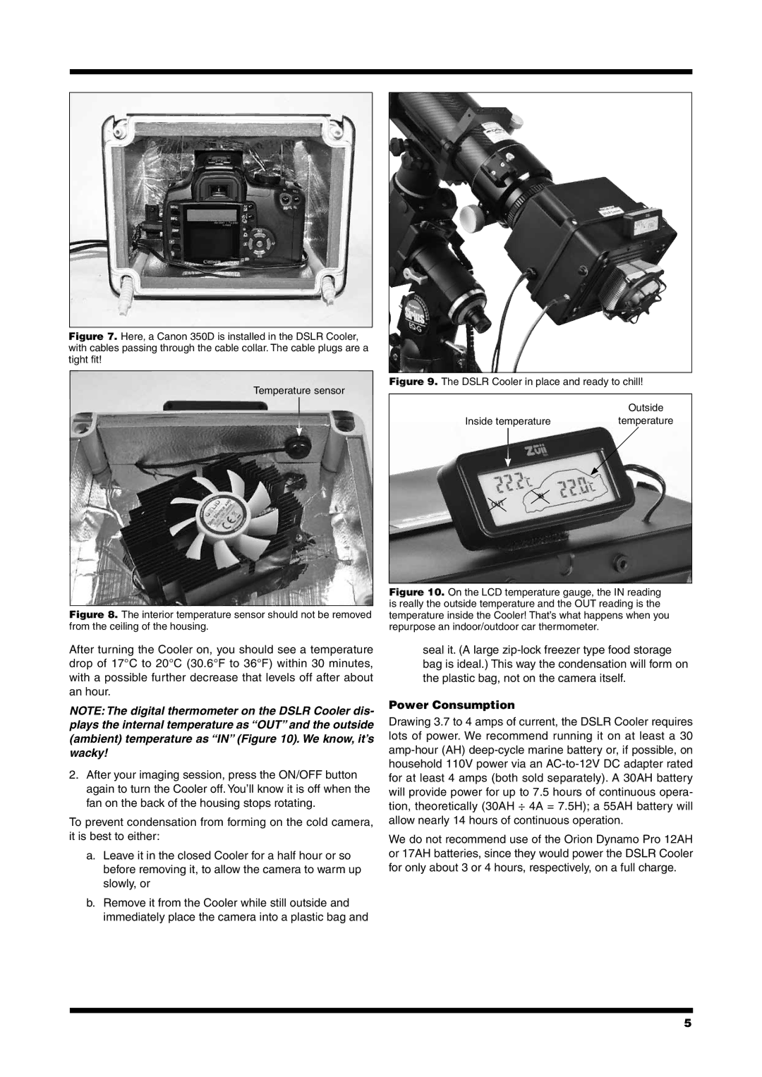 Orion 52095 instruction manual Power Consumption 