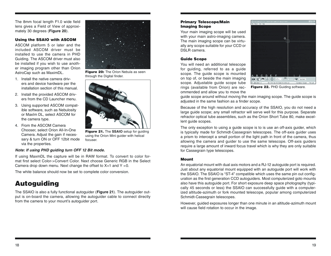 Orion #52098 Autoguiding, Using the SSAIO with ASCOM, Primary Telescope/Main Imaging Scope, Guide Scope, Mount 