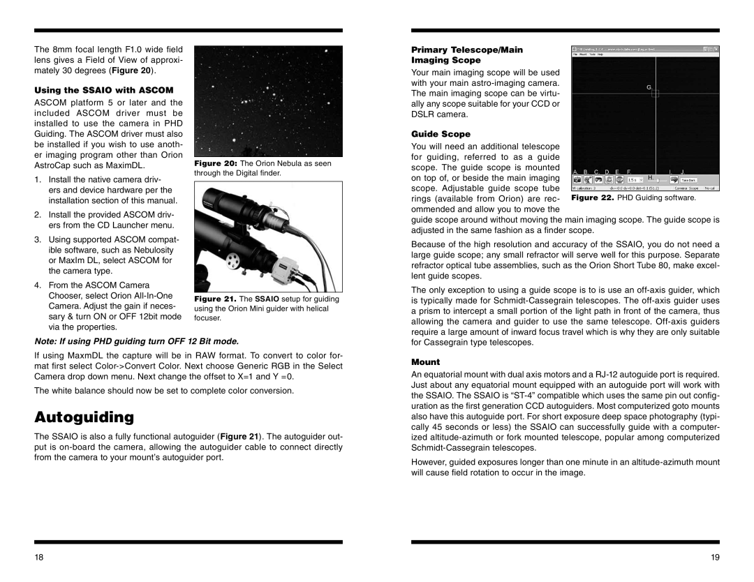 Orion #52098 Autoguiding, Using the Ssaio with Ascom, Primary Telescope/Main Imaging Scope, Guide Scope, Mount 