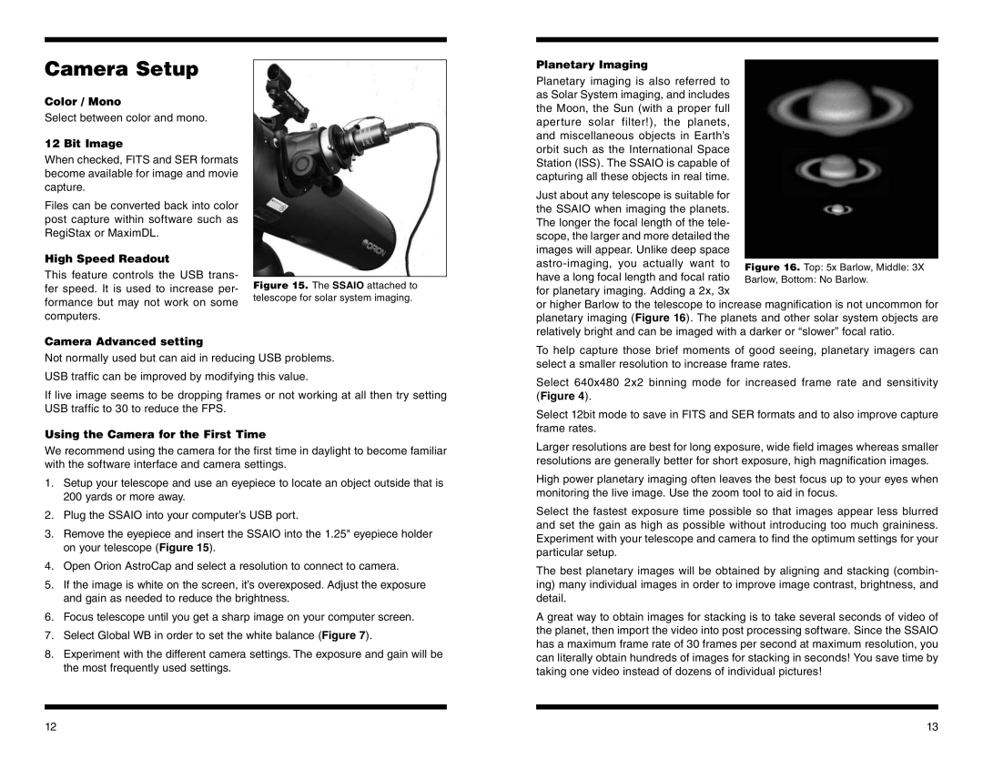 Orion #52098 instruction manual Camera Setup 