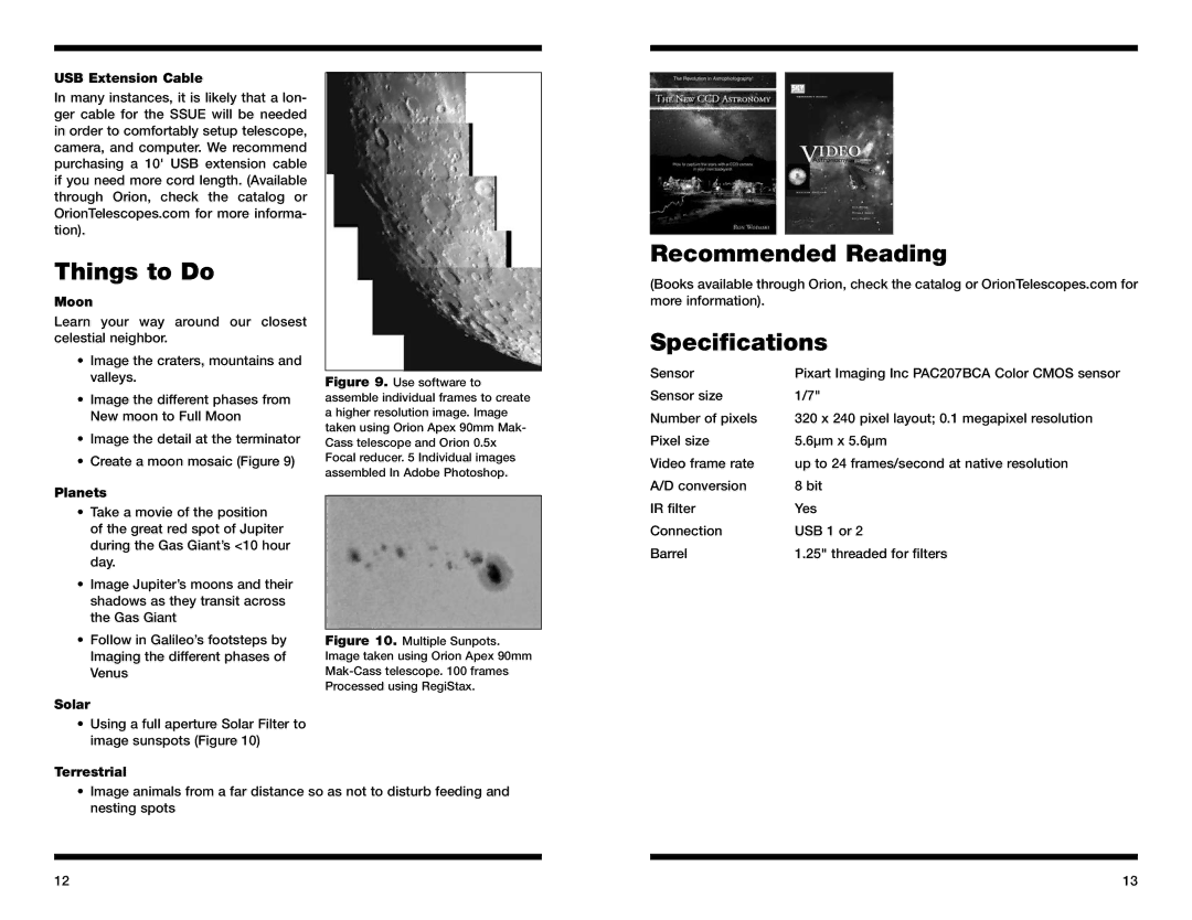 Orion 52173 instruction manual Things to Do, Recommended Reading Specifications 