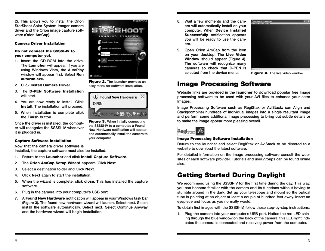 Orion 52175 instruction manual Image Processing Software, Getting Started During Daylight, Capture Software Installation 