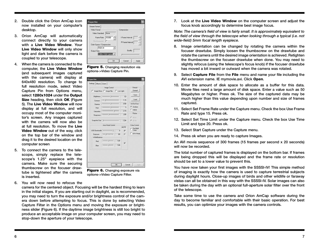 Orion 52175 instruction manual Changing resolution via options-Video Capture Pin 