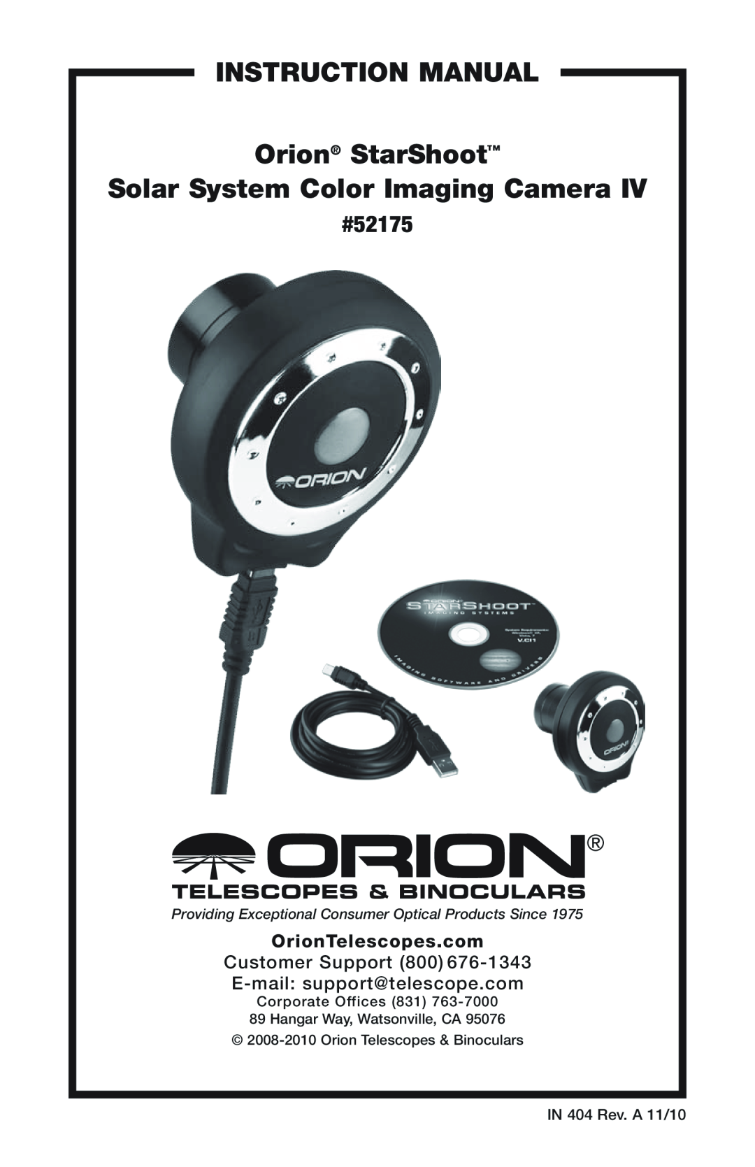 Orion instruction manual Orion StarShoot Solar System Color Imaging Camera, #52175, OrionTelescopes.com 