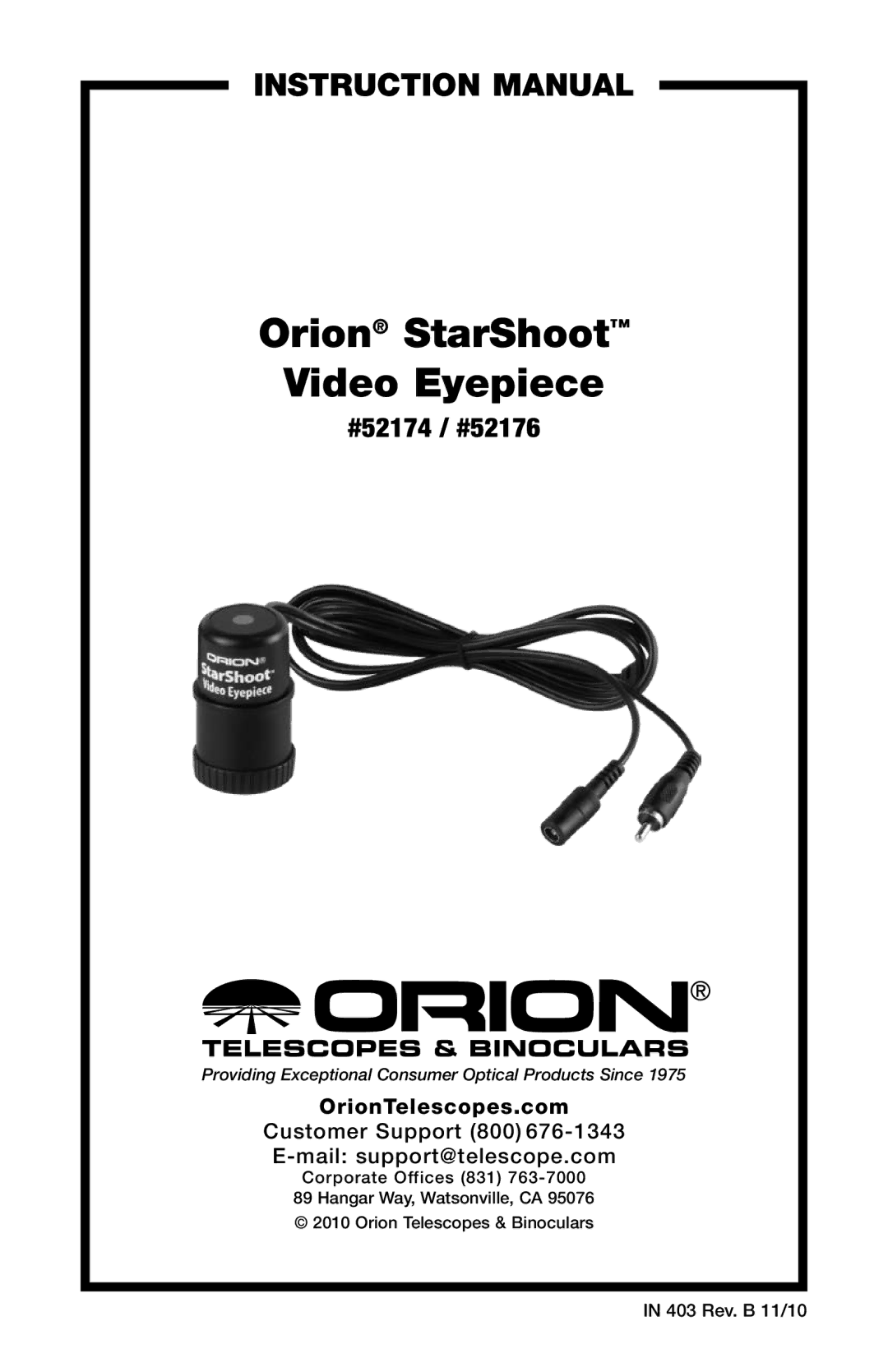 Orion 52174, 52176 instruction manual Orion StarShoot Video Eyepiece 