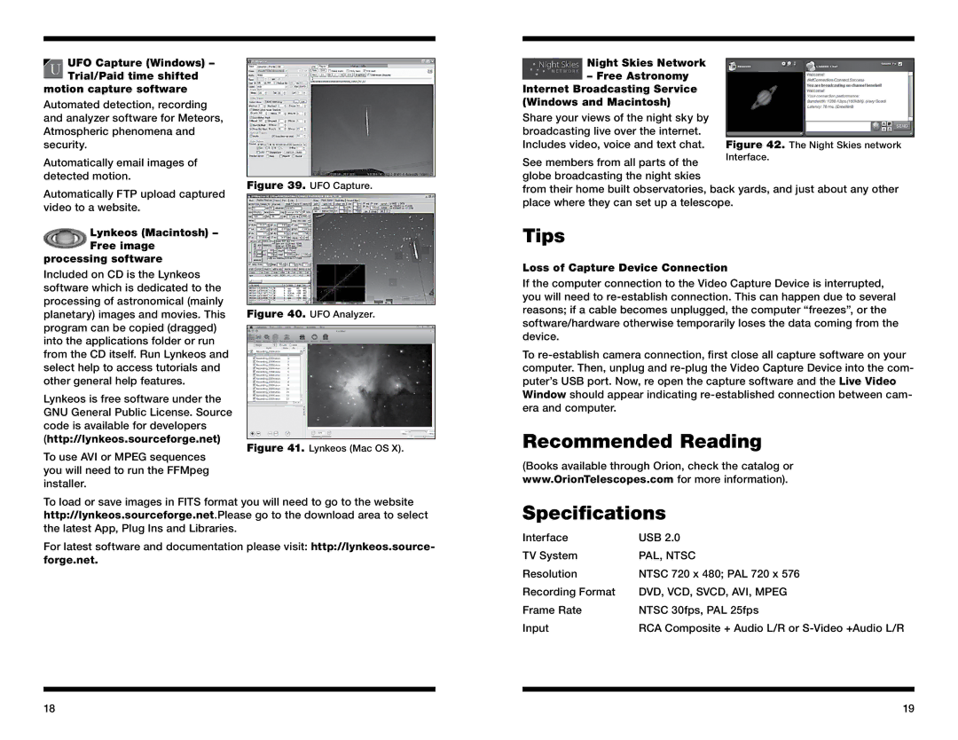 Orion 52181 instruction manual Tips, Recommended Reading, Specifications 