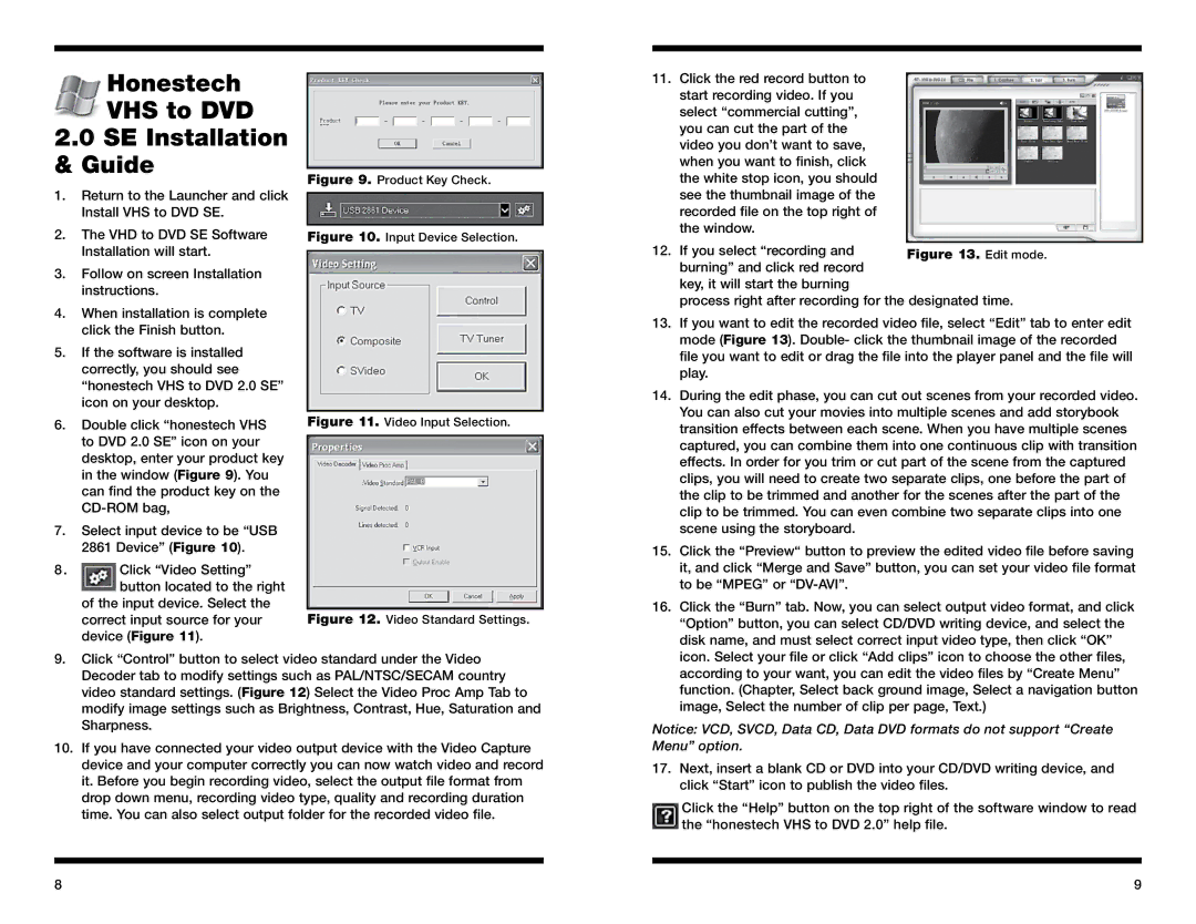 Orion 52181 instruction manual Honestech VHS to DVD SE Installation & Guide, Edit mode 