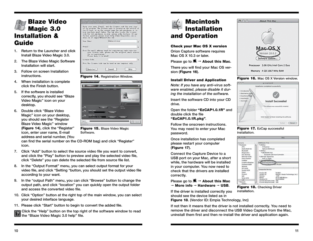 Orion 52181 instruction manual Blaze Video Magic Installation Guide, Macintosh Installation Operation 