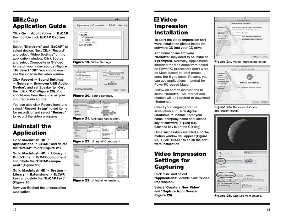 Orion 52181 instruction manual EzCap Application Guide, Video Impression Installation, Uninstall Application 