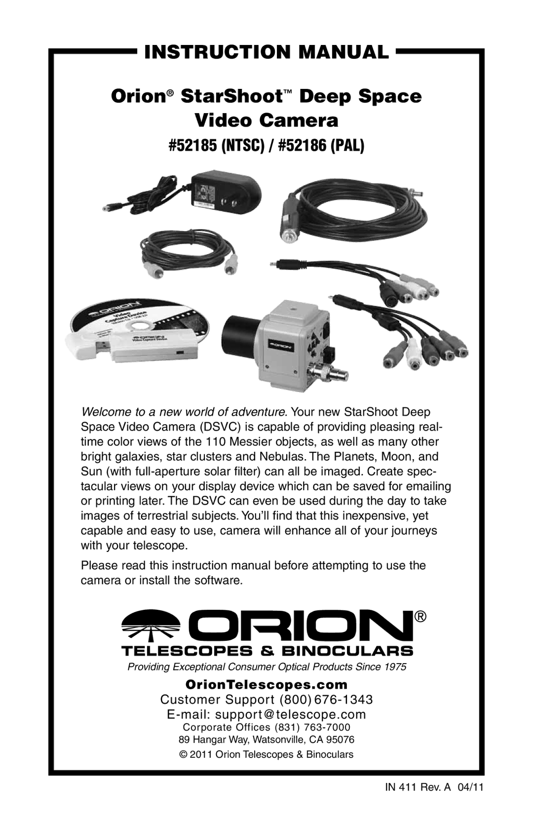 Orion 52185, 52186 instruction manual Orion StarShoot Deep Space Video Camera 