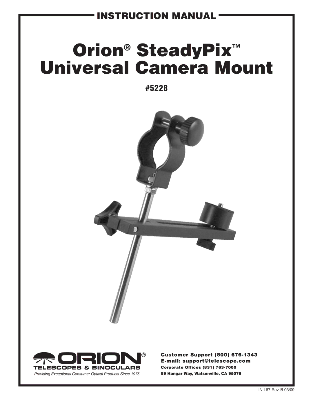 Orion instruction manual Orion SteadyPix Universal Camera Mount, #5228 