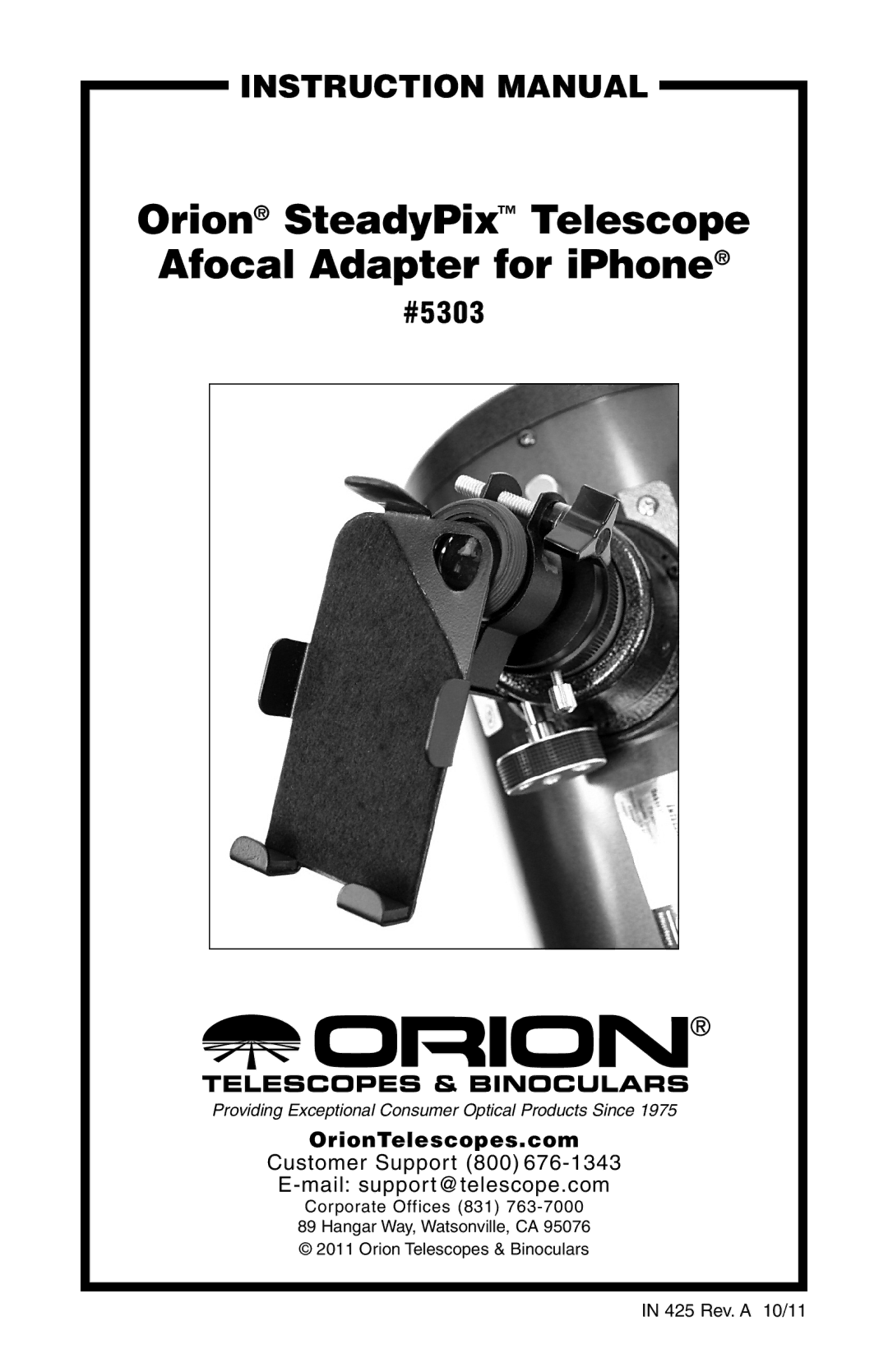 Orion 5303 instruction manual Orion SteadyPix Telescope 