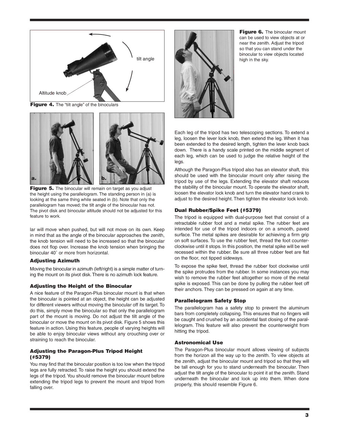 Orion Adjusting Azimuth, Adjusting the Height of the Binocular, Adjusting the Paragon-Plus Tripod Height #5379 