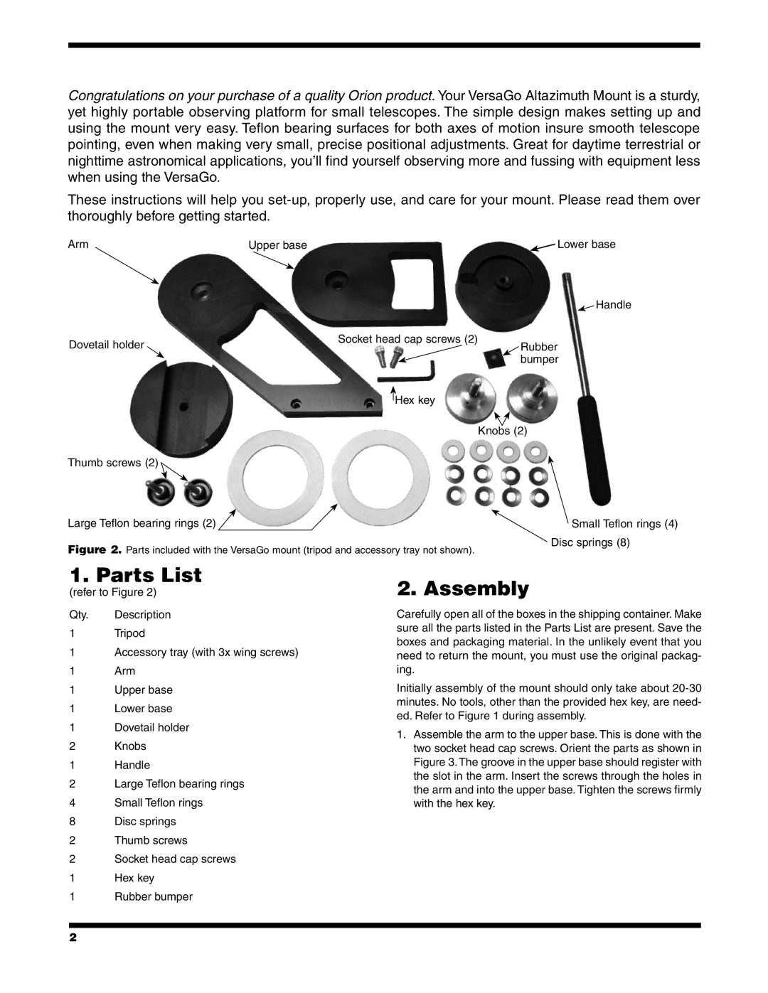 Orion #5682 instruction manual Parts List, Assembly 