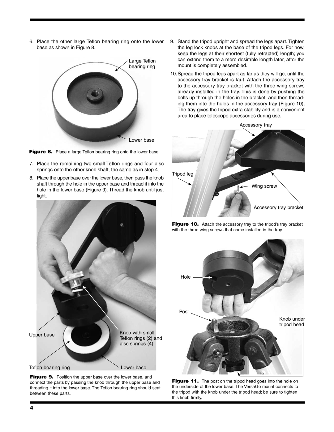 Orion #5682 instruction manual Hole Post Knob under tripod head 